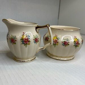 Vintage Sadler England Bone China Cream and Open Sugar Bowl Set Cream Florals